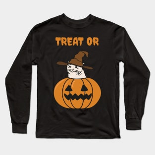 Halloween Crying Cat in Jack O Lantern Long Sleeve T-Shirt